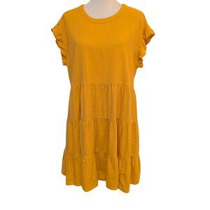Adyson Parker Womens Size L Yellow Gold Linen Rayon Tiered Ruffled S/S Dress